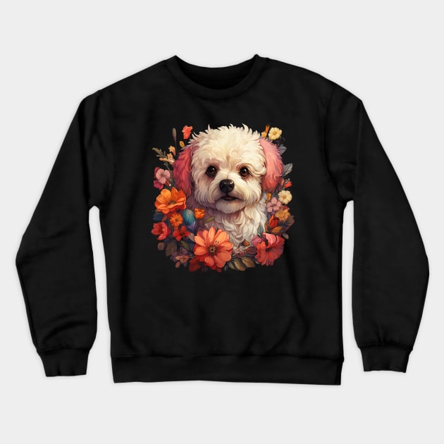 Bichon Frise Dog Floral Crewneck Sweatshirt by Paul Walls